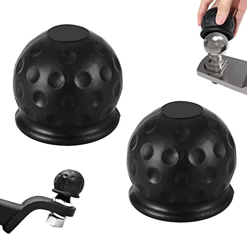 Copertura per gancio di traino, 53 mm, gancio di traino, tappo di protezione, divertente in gomma, testa sferica, colore nero, a forma di palla da golf, gancio per rimorchi, auto, camion, camper, 2