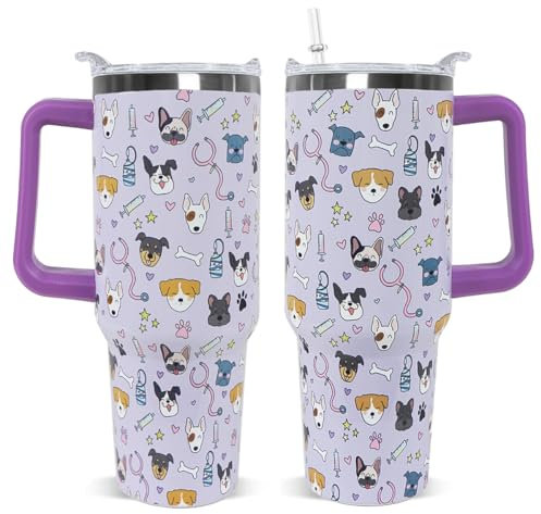 Rcvlauf Nurses Gifts Vet Tech Tumbler with Handle & Straw - 40 oz Veterinarian Cup Coffee Mug Gifts for Women, Graduation, Vet Appreciation, Nurses Week