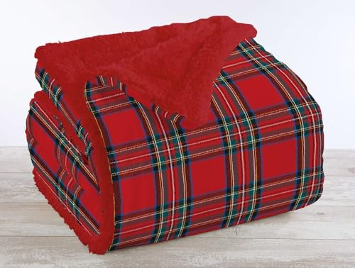 IlGruppone Passione Casa Coperta Plaid in Pile Sherpa Invernale, Morbida e Calda, Pelosa in Finta Pelliccia Singola Matrimoniale Doppio Lato-NewTartanRosso - Plaid 130x160