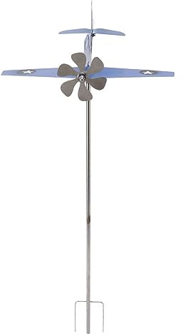 Robust Iron/Stainless Steel Airplane Weather Vane & Wind Spinner for Outdoor Decor, Garden, Patio, Lawn & Yard - Blue