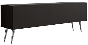 3E 3xE living.com TV-Schrank in Farbe Mattschwarz, Chrombeine, A: B: 140 cm, H: 52 cm, T: 32 cm,