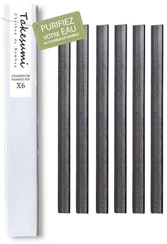 Charbon Actif Eau Takesumi X6 charbons de bambou - 1 an d’eau filtrée charbon fin pour bouteille goulot étroit - 6 filtres à eau du robinet Charbon végétal de bambou - 1 bâton purifie 500ml d’eau