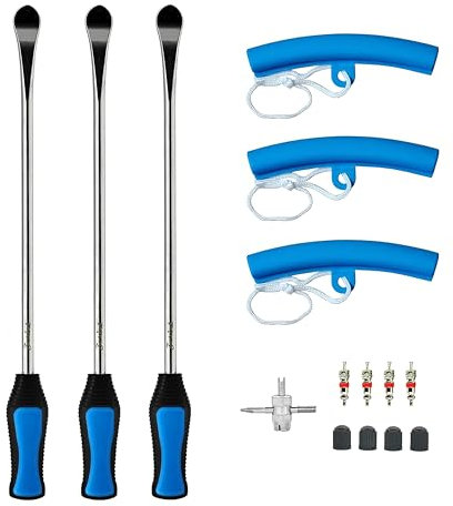 ZERINT 14.5'' Tyre Spoons Kit 15pcs, Tyre Changing Tool Tyre Spoon Lever Iron Kit for Motorcycle Dirt Bike Lawn Tractor Bicycle Includes Rim Covers & Valve Core Set