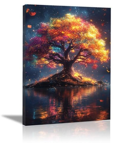 DMZPKZB Lebensbaum Wanddeko Baum, Der Auf Wasser Wächst Abstrakte Baum, Groß Wanddeko Wandbild,Kunstdrucke Bilderse,Wand Deko Wohnzimmer,Schlafzimmer Leinwand Bilder Rosa, K-60x80cm Gerahmt