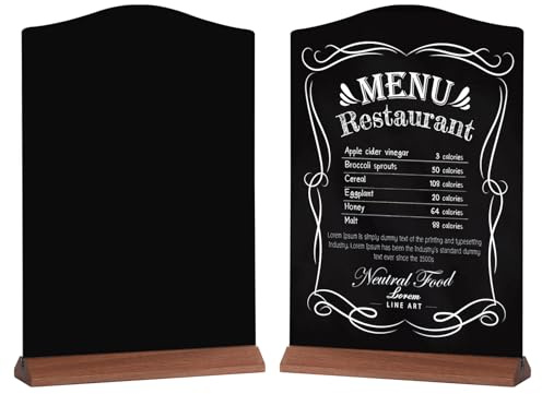 GUOKOFF Enseignes de Tableau Noirs A4, Lot de 2 Tableau Noir pour Table, Tableaux Noirs avec Supports en Bois, Double Face Ardoise de Table Décoratives pour Tableaux Noir pour Café Mariage