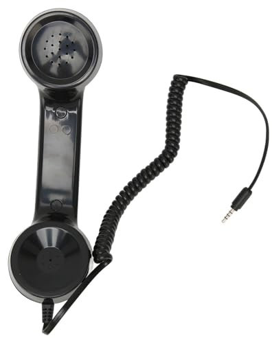 CHEOTIME Retro Phone Handset, Vintage Retro 3.5Mm Telephone Handset Cell Phone Receiver, Radiation Proof Handheld Cell Phone Microphone with 1m Coiled Cord (Black)