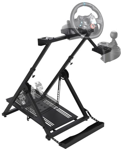 GarveeTech Racing Steering Wheel Stand, Racing Steering Shifter Mount With Seat Slot&Cup Holder, Fit for Mainstream Brands Gaming, X-Type Folding, NOT Included Racing Wheel/Pedals