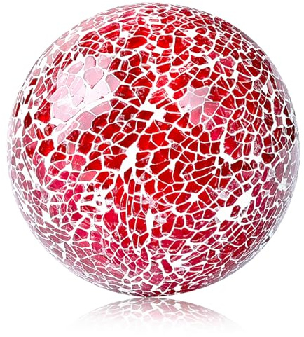 Yazikisa 3.35 Inch Decorative Glass Ball for Bowls Red Mosaic Crack Spheres Orbs Table Centerpiece Solid Round Globe Vases Basket Fillers Christmas Decoration Festival Party