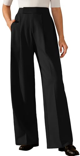 Arach&Cloz Women's Wide Leg Pants Wrinkle-Free Pleated Business Casual Work Dress Pant Trousers Slacks with Pockets Regular Length Black L