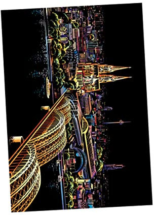 FUNNETOYU Kratzzeichnung Selbstgemacht Für Erwachsene│handgefertigtes Dekompressionswerkzeug│kölner Dom Motiv│sicheres Nacht Kratzbild│geschenk Und Wohnungsdeko