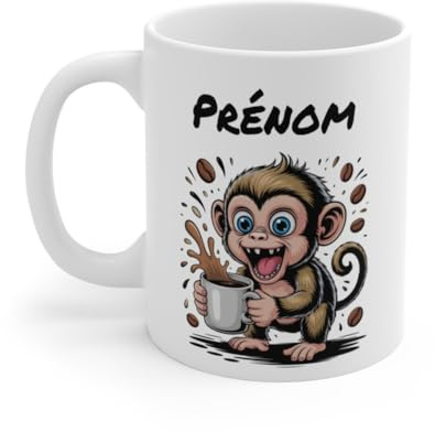Teecustom Mug Hérisson Personnalisé – Tasse Café Mignonne et Énergique avec Prénom – Cadeau Original (Singe)