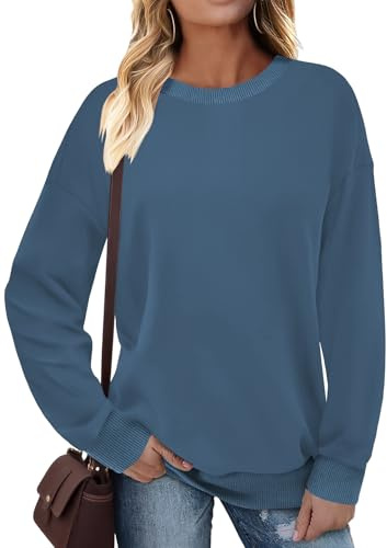 Cuptacc Pullover Damen Sweatshirt Langarm Rundhals Kontrast Langarmshirt | Rundhalsausschnitt,Oversized,Bündchen,Drop-Schulter,Langarm,Herbst,Winter,Casual,Women