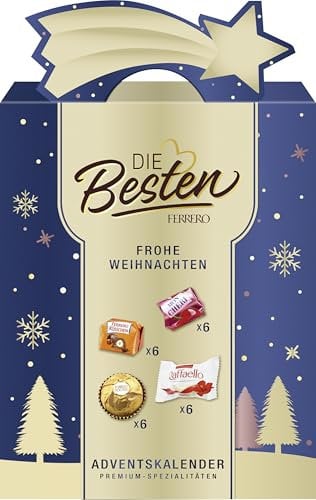 Die Besten Adventskalender 2025 – Große Geschenkbox mit Ferrero Spezialitäten zu Weihnachten – Mon Chéri, Ferrero Küsschen, Rocher & Raffaello – 24 Türchen & personalisierbare Sternschnuppe – 251 g