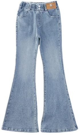 Generisch 2025 Superbe pantalon en jean pour fille avec taille haute élastique jambe évasée décontracté long jambe large leggings enfants 140, bleu, 9-10 ans