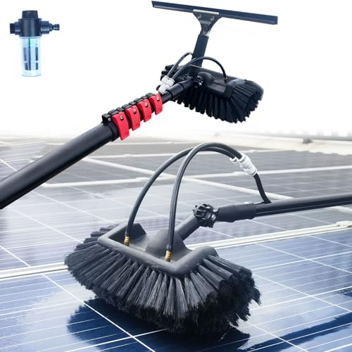 9M Telescopic Cleaning Brush - Water-Powered Hydrocleaner with Soap Dispenser for Solar Panels, Windows, Trucks & Cars - Complete Cleaning Kit with Squeegee