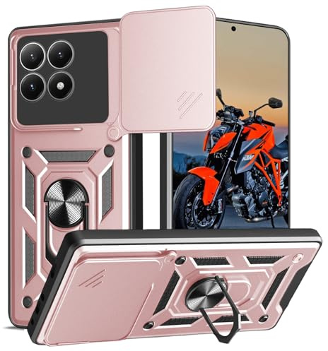 WeiCase Hülle für Xiaomi 15T, Kameraschutz mit Slide Camera, Rüstung Schutzhülle mit 360 Grad Ring, Metall Halter Magnet Ständer, Silikon Stoßfest Handyhülle,Roségold