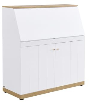 Vente-unique - Sekretär Dutasi -L 105cm x B 40cm x H 110cm- MDF - naturfarben hell, weiß