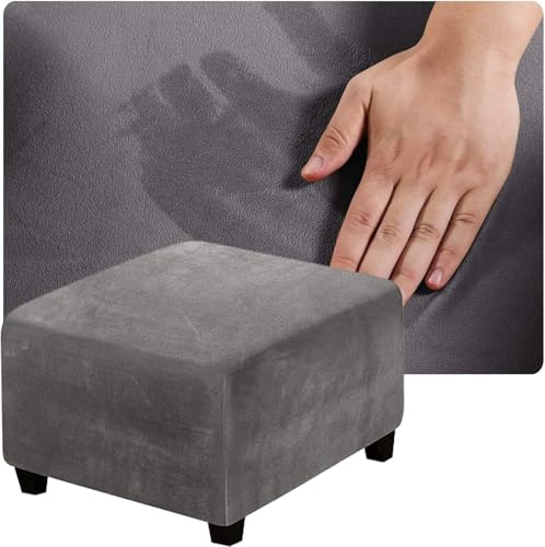 QOEUIUJ Samt Hockerbezug Quadratisch 60x60 40x40 Ottoman-Bezüge 45x45 50x50 Sitzhocker Bezug 55x55 80x80 Stretch Schutz for Fußstütze Stretch mit elastischer Unterseite(Grau,63x63cm)