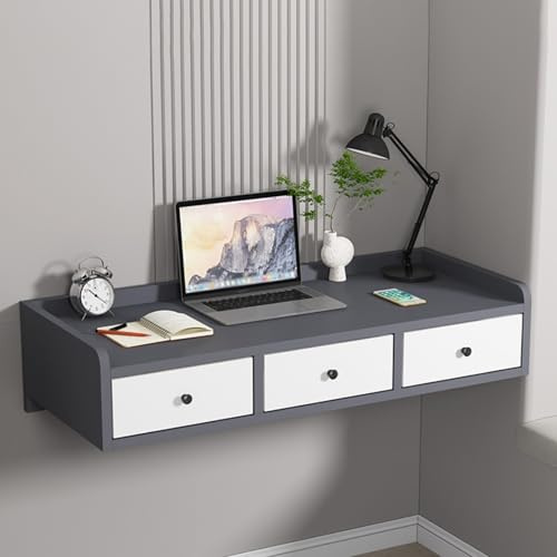 JHDXL Coiffeuse Flottante, Bureau Suspendu avec Tiroirs, Console d'Entrée Suspendue, Cadeaux pour Filles et Femmes, pour Chambre Salon Cuisine Couloir(Gray 2,140cm/55in)