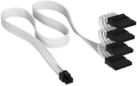 Corsair Elite Premium Cable de Alimentación SATA Type 5 con Funda Individual (4 Conectores) – Diseño Paracord de Malla de Triple Capa, Compatible con PSU Type 5 – Blanco