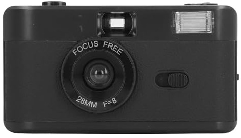 BRRNOO 35-mm-Filmkamera, Leichte Vintage-Kamera, Integrierter Blitz, 28-mm-F/8-Objektiv, 1/120 S Verschlusszeit für Analoge Enthusiasten (Black)