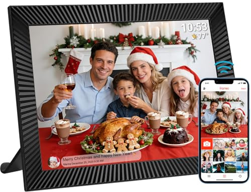 Frameo 10,1 tum digital wifi-fotoram med 32 GB minne, 1280 x 800 IPS-pekskärm, automatisk rörelsesensor, automatisk rotationssensor, omedelbar foto/videodelning via appen