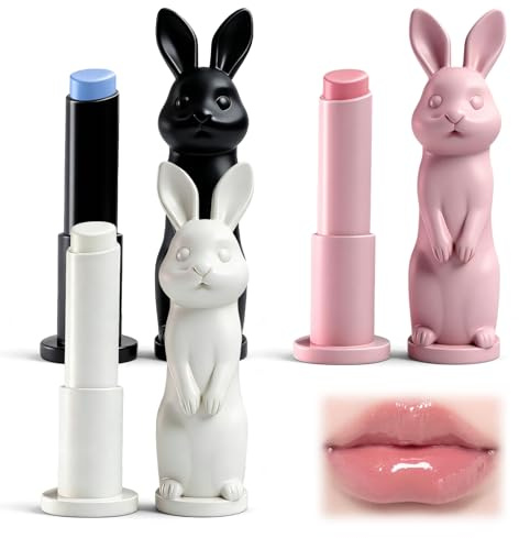 3 Stück Lippenbalsam Set, Lang anhaltender nahrhafter beruhigender Lippenbalsam, für Lippenpflege mit Fruchtgeschmack, Ein niedliches, hasenförmiges Geschenk für die Freundin/Ehefrau