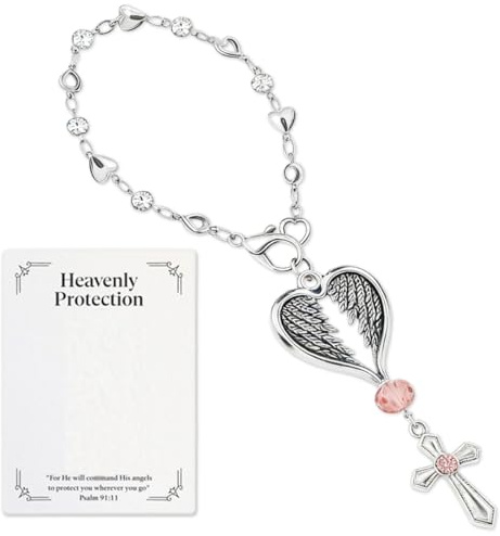 CEJAS 1 Pièce Porte-clés Ange Gardien,Porte Bonheur, Croix et Ailes d'ange Pendentif Porte-Bonheur pour Examens ou Voiture Suspendue pour Femmes Petite Amie Collègues