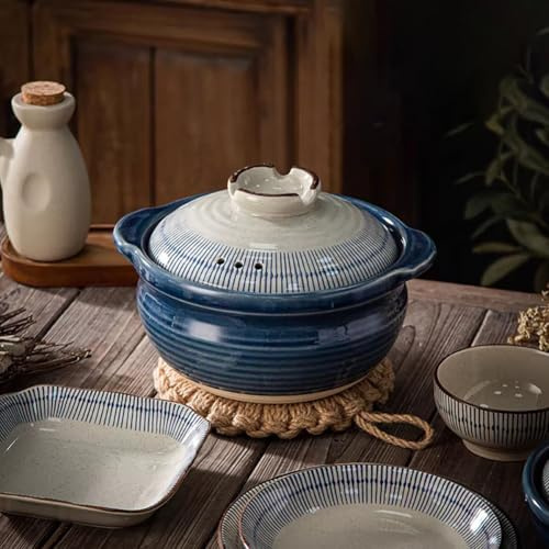 PA-DABAOO Olla Japonesa Donabe, Olla De Cerámica, Cazuela Con Tapa Y Asa, Doble Oreja Resistente Al Calor, Utensilios De Cocina Antiadherentes, Técnica De Decoración,1.8l