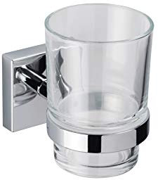 Croydex QM441841 Flexi-Fix Chester Tumbler & Holder, 96 x 68 x 106mm, Chrome/Clear