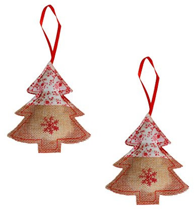 Helmecke & Hoffmann * 2er Set Weihnachtsanhänger aus Jute und Filz Aufhänger Baumschmuck Weihnachtsdeko (Baum Motiv 4)