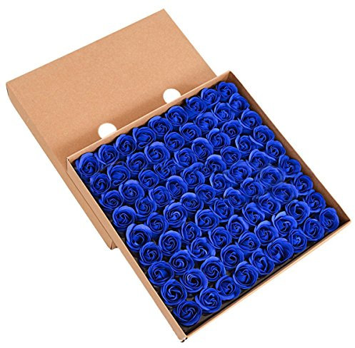 TININNA 81 Stück Handgefertigt Rose Blume Rosen-Duftseifen in Geschenk-Box Hochzeit Tiefes Blau EINWEG Verpackung