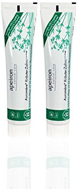 APEIRON Auromere Kräuter Zahncreme (2 x 75 ml), schön kräftiger Kräutergeschmack, kaum aufschäumend, Bio Zahnpasta, Vegan, Fluoridfrei, Naturkosmetik