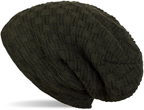 styleBREAKER warme Feinstrick Beanie Mütze mit Flecht Muster und sehr weichem Fleece Innenfutter, Unisex 04024058, Farbe:Tannengrün dunkel