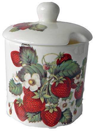 ,Strawberry jam Preserve jar Bone China jam or Preserve Pot Container (Small)