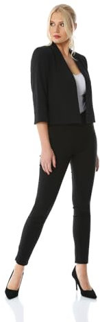 Roman Originals Bolero Jacket for Women UK Ladies Shrug Tailored Rochette Suit Blazer Formal Wedding Guests Crepe Crop Stretch Smart Cover Up Office Work Slim Edge to Edge - Black - Size 14