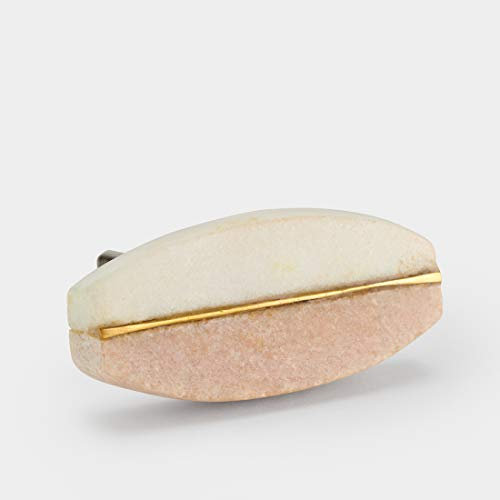 Pushka Home Pink & White Oval Brass Centred Marble Cupboard Door Knobs