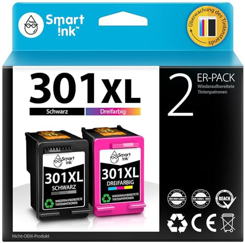 Smart Ink Wiederaufbereitete Druckerpatronen als Ersatz für HP 301XL 301 XL (2 Multipack Schwarz & Farbige) für DeskJet 1000 1050 2050 2050A 2050 1510 3055a HP Envy 4500 4504 5530 Officejet 2620 2622