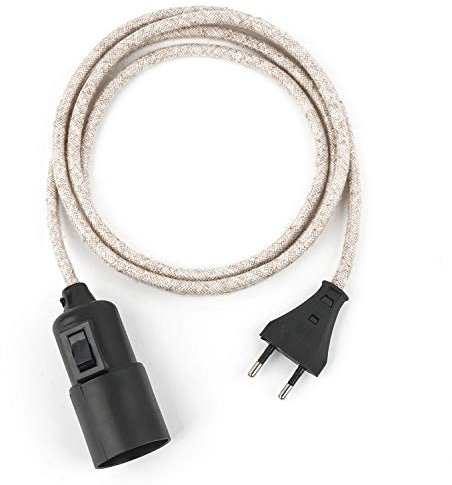 5m Plug-In Lampe LEINEN, Textilkabel mit Lampenfassung aus Thermoplast (Glattmantel) mit Schalter und Eurostecker