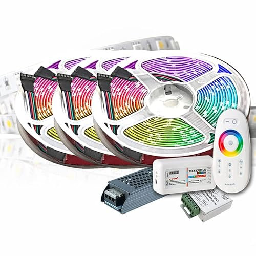 15M 24V RGB+NW RGBW LED Streifen Band Strip 5050 SMD RGB+ Kaltweiss LED Lichtleiste 900LEDs 60LED's/M +controll mit RF TOUCH Fernbedienung +24v 12.5A 300W Netzteil Slim Trafo - Sicher