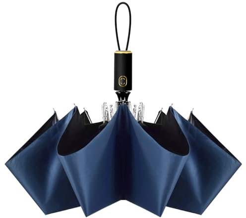 CUBY Sommer Kompakter Faltbarer Taschenschirme Regenschirm Sturmfest, Winddichter Regendicht UV Umbrella, Auto Öffnen/Schließen Faltschirm für Reisen Business (Marineblau)