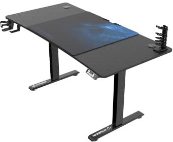 Ultradesk - Level V2 Bureau Réglable en Hauteur - Bureau électrique pour l'Ordinateur - 140x68 cm, pour Gaming, Télétravail - Set avec Tapis de Souris XL - Noir, Bleu