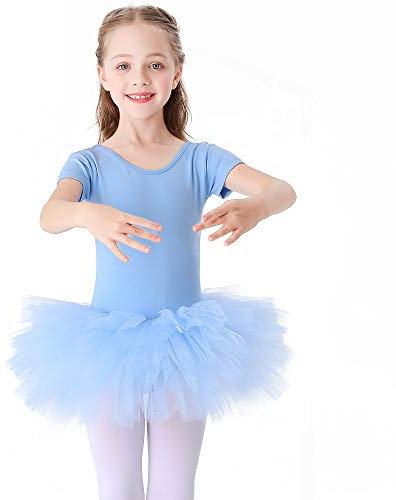 Bezioner Ragazza Tutu per Danza Body da Balletto Leotard Vestito Ginnastica Manica Corta Blu 110