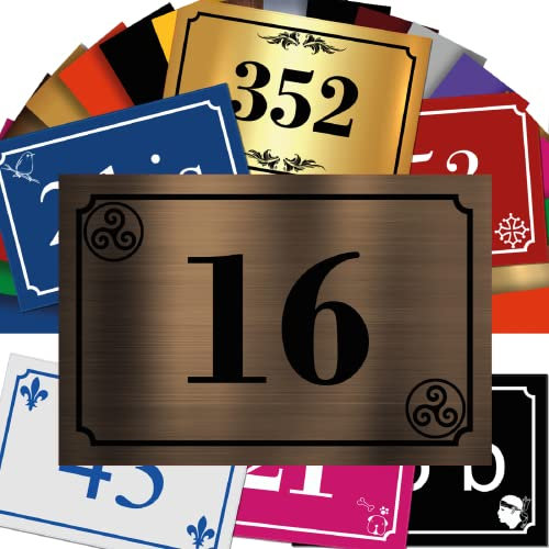 Hausnummernschild mit Motiv - Nummernschild aus PVC - Gravierte, personalisierbare Tafel 15 x 10 cm (Bronze mit schwarzer Schrift + Motiv)