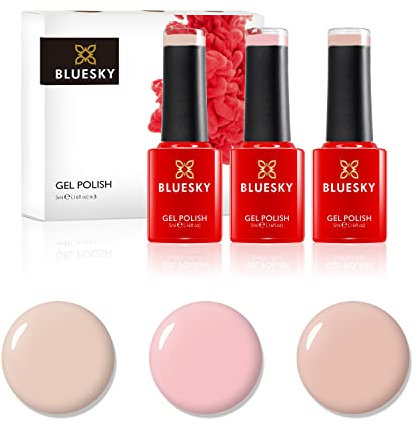 BLUESKY Gel Polish, Gel Nagellack Set, Soft Nudes. Sun Cream A082. Lap Dance Nd12, Powder My Nose 80567. 3 x 5 ml Pink, Nude, Pastel (Requires Curing Under Uv/Led Lamp) er Pack(x)