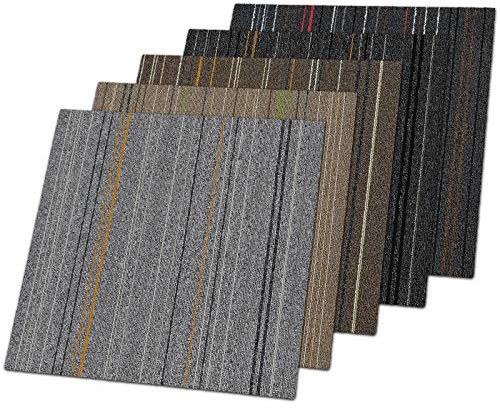 Floordirekt Teppichfliesen Warsaw | selbstliegend | Strapazierfähig und pflegeleicht | Bodenbelag für Büro und zu Hause | 50x50 cm | attraktives Streifen-Design (Anthrazit 24)