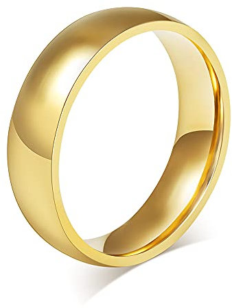 VNOX Anillo de banda simple de acero inoxidable chapado en oro de 6 mm de ancho personalizado personalizado para mujeres y hombres, grabado gratis, tamaño 14