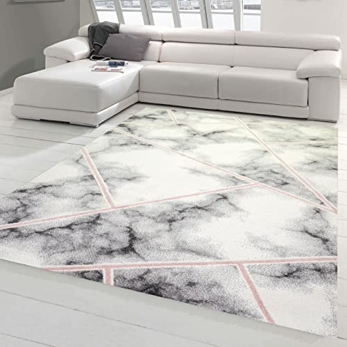 Teppich-Traum Designer Gästezimmerteppich - Öko Tex - abstraktes Marmormuster rosa grau Creme Größe 160x230 cm