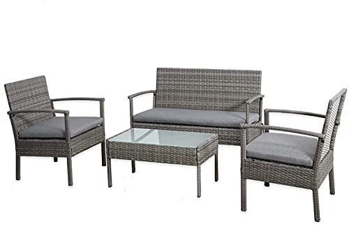 Signature Homes and Gardens SH&G Heaton 4 Seater Sofa Set | 4 Piece Table, Chairs & Sofa | Steel & Grey Rattan with Grey Cushions | Indoor & Outdoor