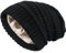 Naivlizer Winter-Strickmütze für Damen, mit Satin gefüttert, Zopfmuster, dicke dicke Mütze, Mütze, Slouchy Black, Large